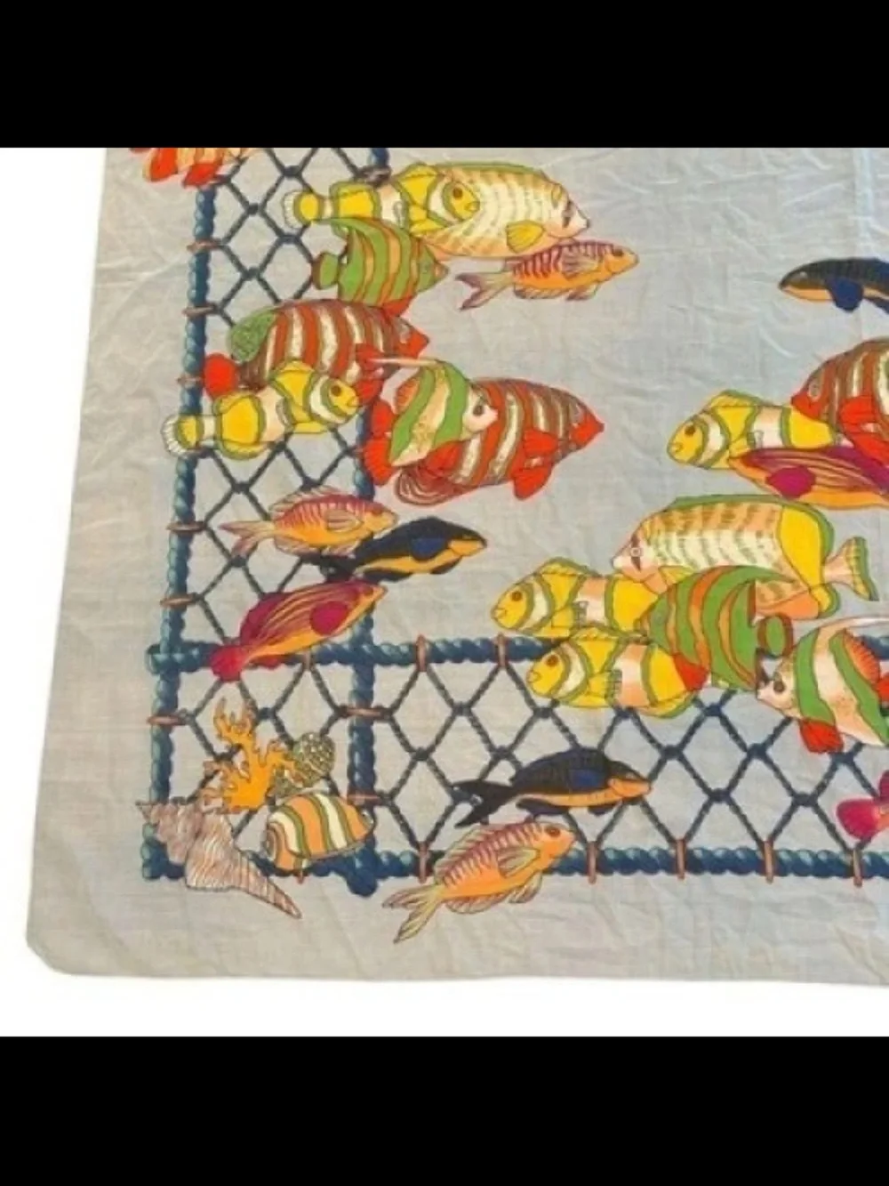 Hermes Light Blue Multicolor Fish Print Silk Scarf